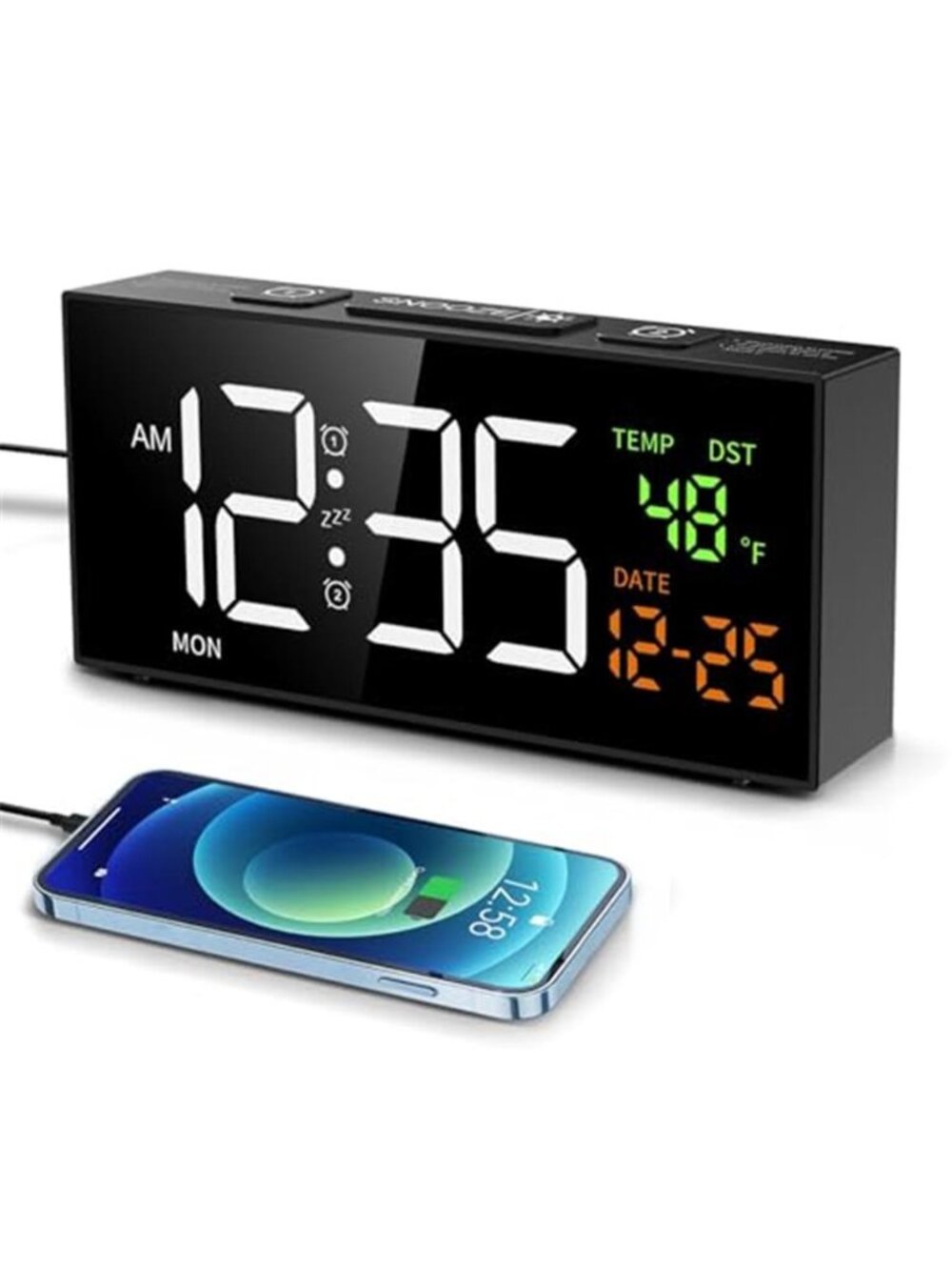 Digital Alarm Clock Large Display Dual Alarm Temperature Date Day Adjustable